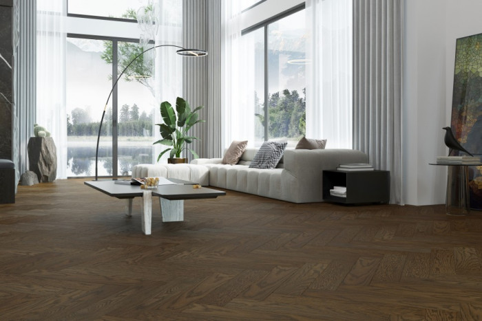 Кварцевый SPC паркет Quartz Parquet Дуб Брауни 33-413 браш Английская Ёлка