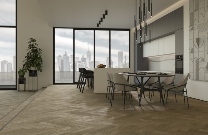 Кварцевый SPC паркет Quartz Parquet Дуб Карельский 33-419 браш Английская Ёлка