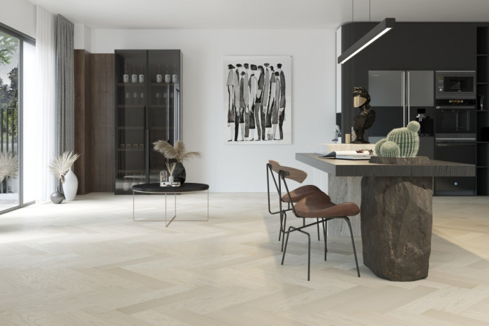 Кварцевый SPC паркет Quartz Parquet Дуб Песочный 33-408 браш Английская Ёлка