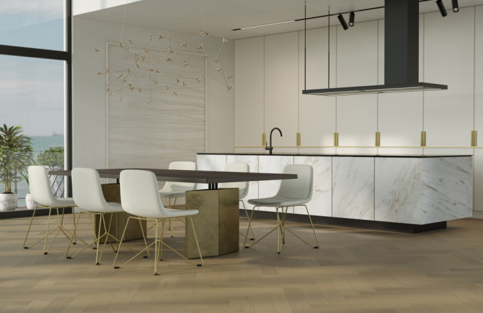 Кварцевый SPC паркет Quartz Parquet Дуб Шампань 33-414 браш Английская Ёлка