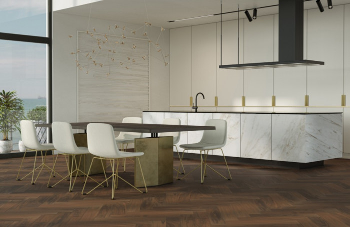 Кварцевый SPC паркет Quartz Parquet Орех Американский 33-400-29 Английская Ёлка